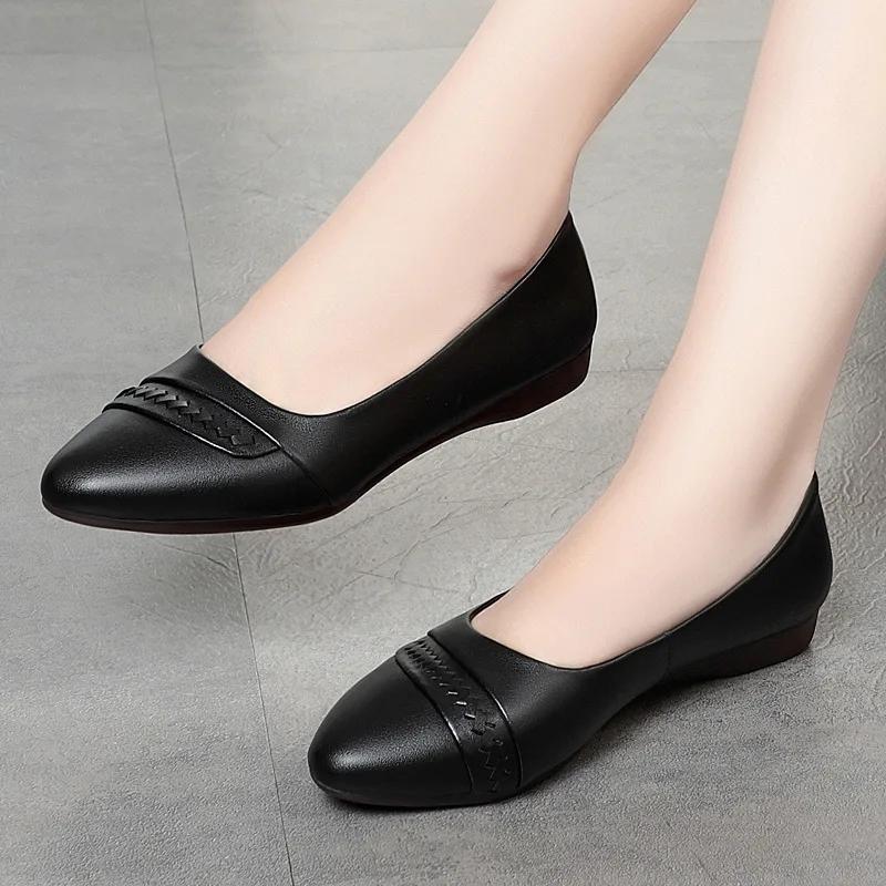 Flats for Women Autumn Summer Fashion Pointed Toe Shoes Casual Work shallow Flats Elegant Ladies Leather Shoes Slip